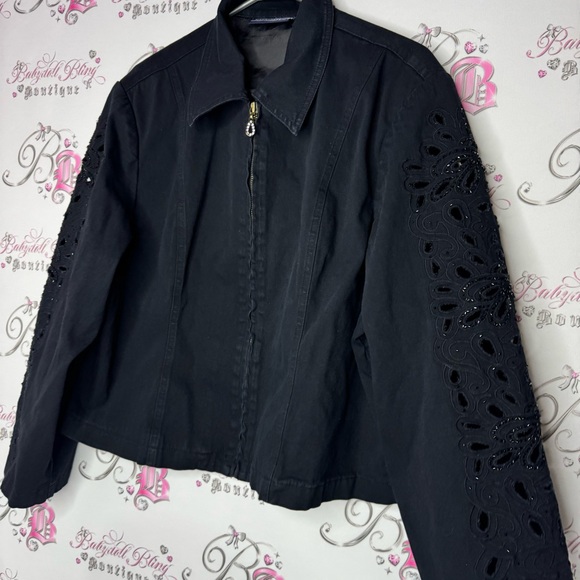 Lafei Nier jacket embroidered beads open design arms bling rhinestone zipper - Picture 4 of 10